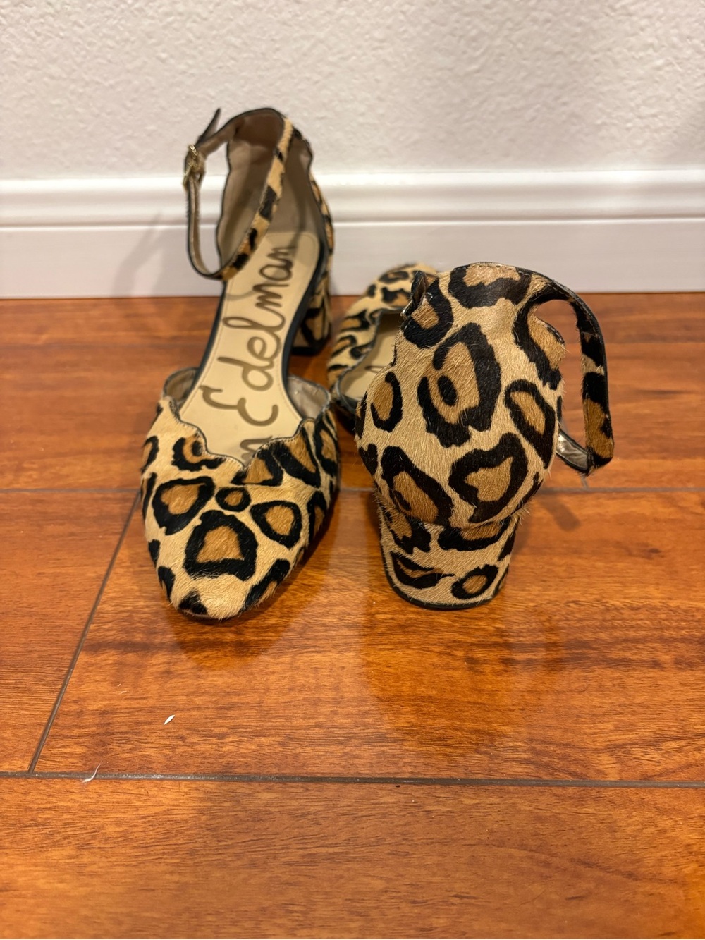 Sam Edelman Leopard Print Ankle-Strap Block Heel Pumps in Tan and Black - Picture 4 of 6